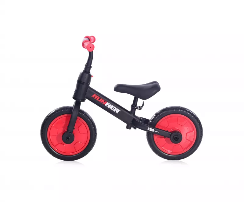 Bicicleta de echilibru 2in1 Runner, cu pedale si roti ajutatoare, de la 3 ani pana la 5 ani, Negru cu Rosu 4