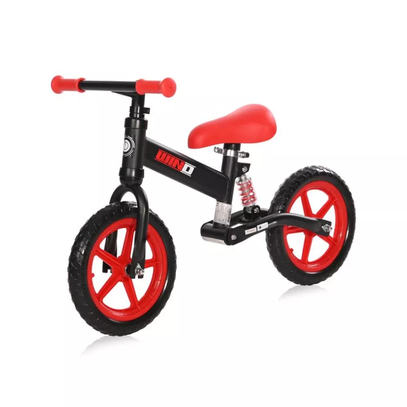 Bicicleta de echilibru Wind, de la 2 ani pana la 5 ani, cadru cu amortizor, roti mari, sa reglabila, Rosu cu Negru 1