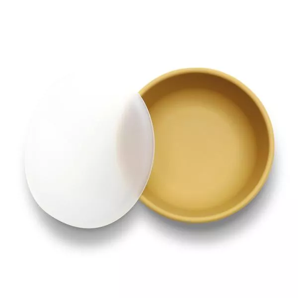 Bol de hranire cu capac, din silicon natural, cu ventuza, 6 luni+, Yellow 2