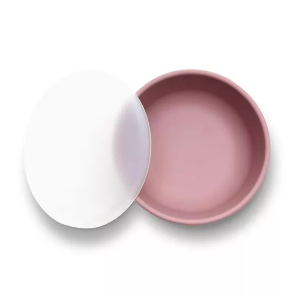 Bol de hranire cu capac, din silicon natural, cu ventuza, 6 luni+, Pink 2