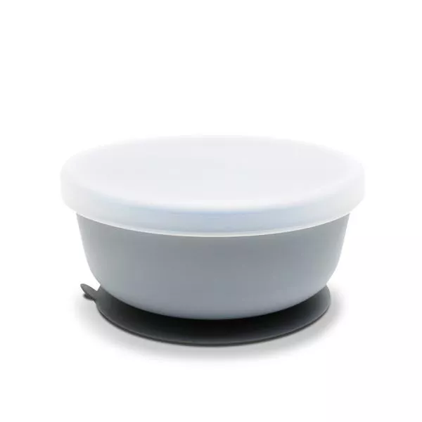 Bol de hranire cu capac, din silicon natural, cu ventuza, 6 luni+, Grey 1