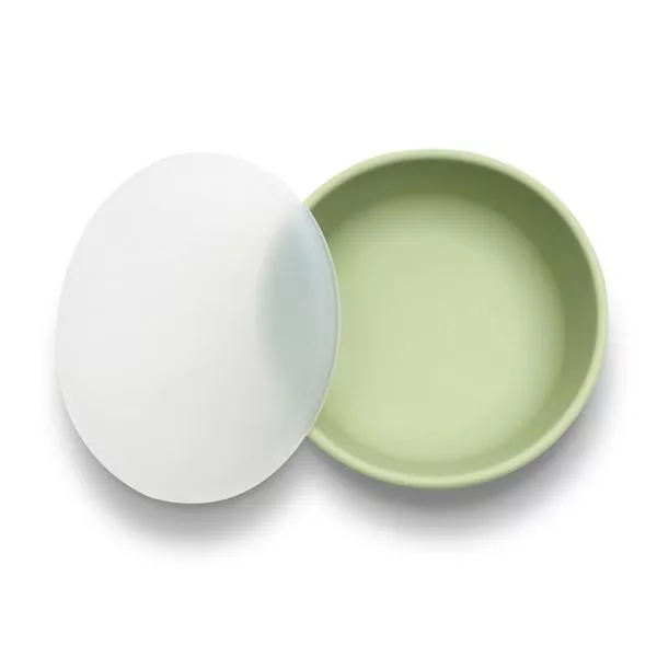 Bol de hranire cu capac, din silicon natural, cu ventuza, 6 luni+, Fresh Green 2