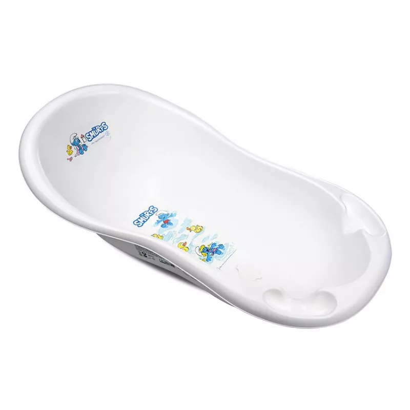 Cadita bebe, 100 cm, cu dop de scurgere si baza antialunecare, Strumfi White 1