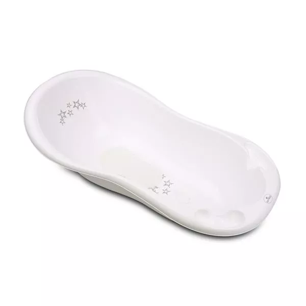 Cadita bebe, 100 x 51 x 31 cm, cu dop de scurgere si baza antialunecare, Little Stars White 1