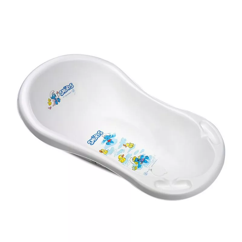 Cadita bebe, 84 cm, cu dop de scurgere si baza antialunecare, Strumfi White 1