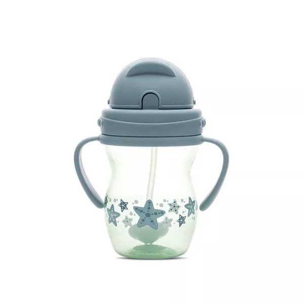 Cana cu manere si pai, anti-varsare, potrivita pentru calatorii, 12 luni+, 275 ml, Blue Green 1