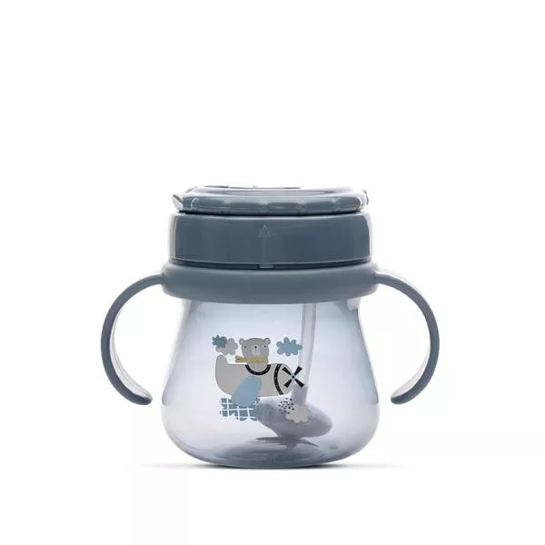 Cana cu toarte, sistem de baut din orice pozitie, cu pai flexibil, 12 luni+, 250 ml, My Friend, Cameo Blue 1