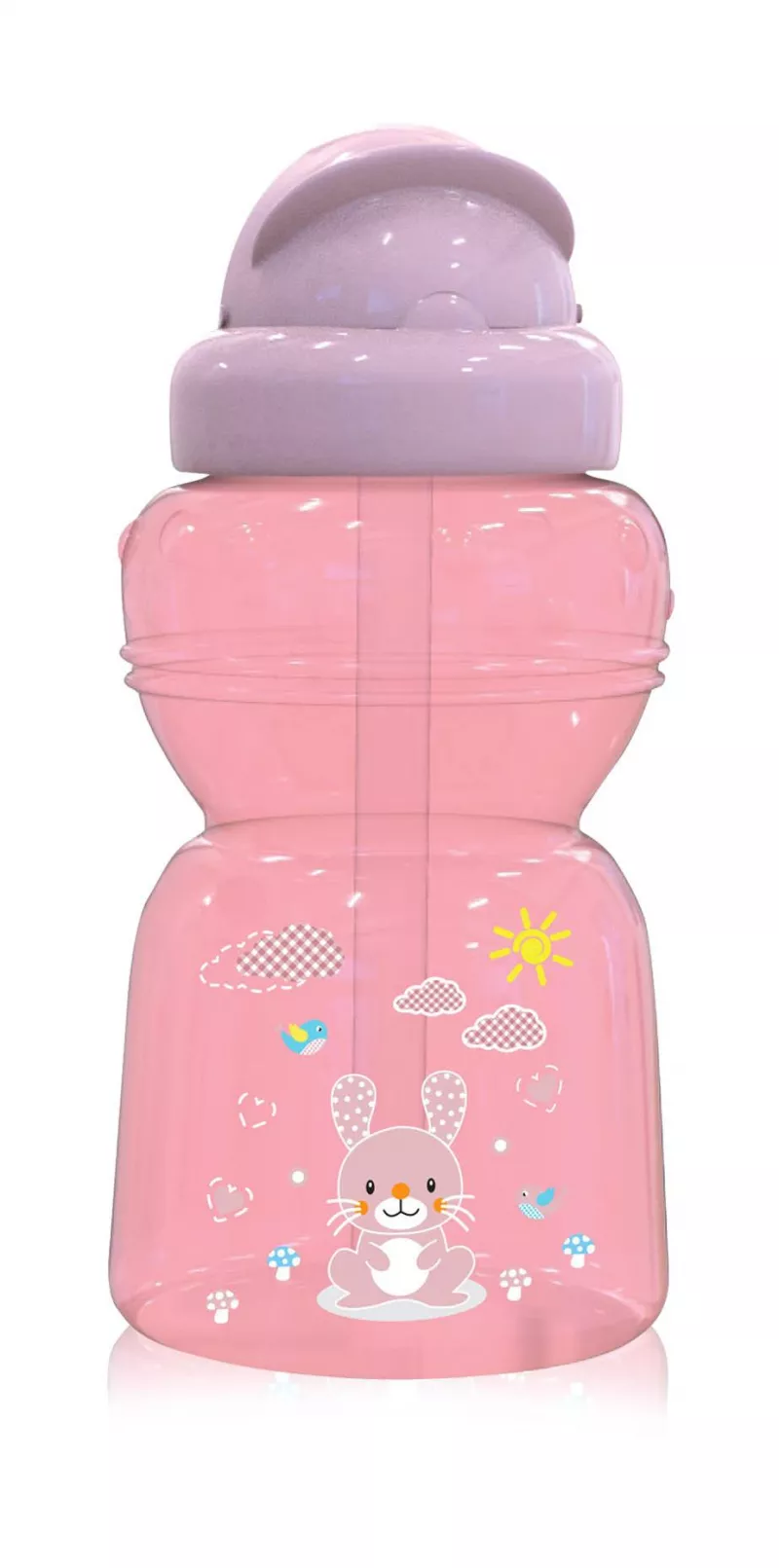 Biberon Mini Sport cu pai 200ml Animalute, Pink 1