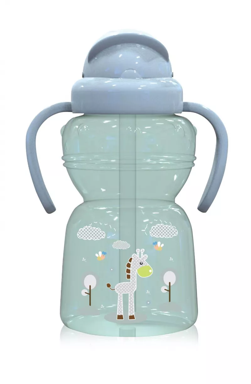 Biberon sport cu pai si manere 325 ml Animalute, Green 1