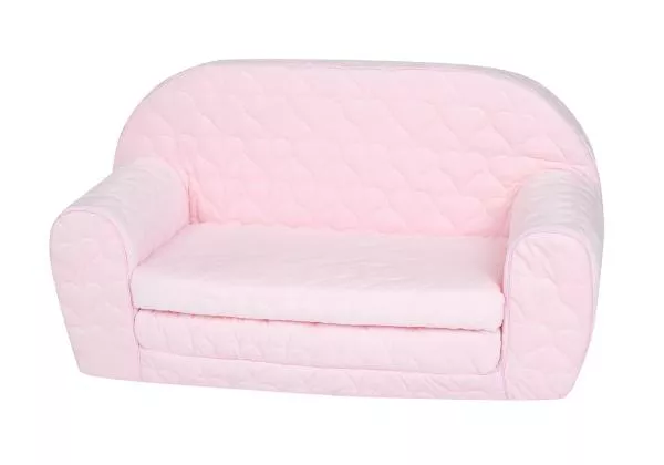 Canapea extensibila pentru copii, Knorr Toys, matlasata, umplutura din spuma moale, husa bumbac 100% detasabila si lavabila, 77 x 34 x 42 cm, 9 Luni+, Cosy Heart Rose 1