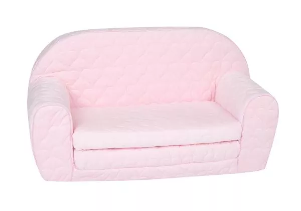 Canapea extensibila pentru copii, Knorr Toys, matlasata, umplutura din spuma moale, husa bumbac 100% detasabila si lavabila, 77 x 34 x 42 cm, 9 Luni+, Cosy Heart Rose 2