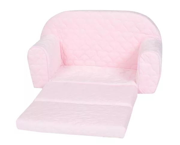 Canapea extensibila pentru copii, Knorr Toys, matlasata, umplutura din spuma moale, husa bumbac 100% detasabila si lavabila, 77 x 34 x 42 cm, 9 Luni+, Cosy Heart Rose 3