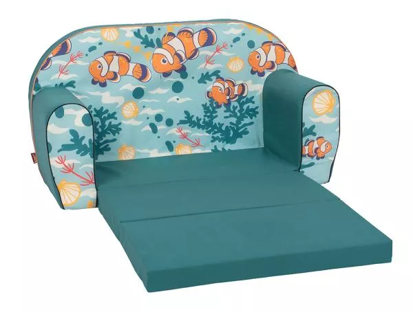Canapea extensibila pentru copii, Knorr Toys, umplutura din spuma moale, husa bumbac 100% detasabila si lavabila, 77 x 34 x 42 cm, 9 Luni+, Clown Fish 2
