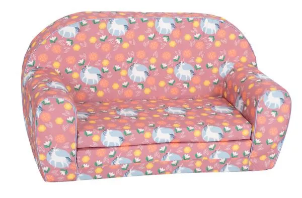 Canapea extensibila pentru copii, Knorr Toys, umplutura din spuma moale, husa bumbac 100% detasabila si lavabila, 77 x 34 x 42 cm, 9 Luni+, Unicorn Roz 1