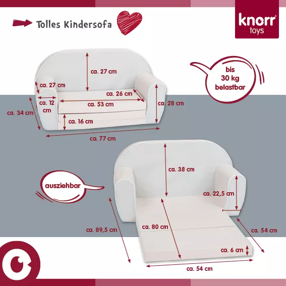 Canapea extensibila pentru copii, Knorr Toys, umplutura din spuma moale, husa bumbac 100% detasabila si lavabila, 77 x 34 x 42 cm, 9 Luni+, Unicorn Roz 4