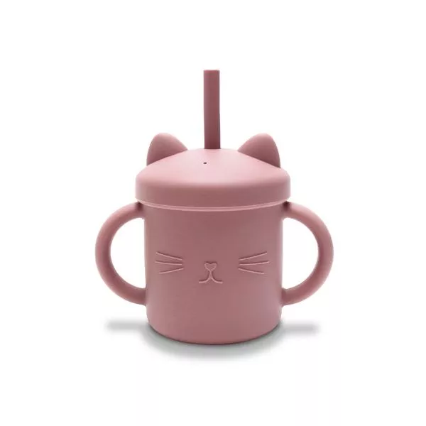 Canuta cu manere si pai, din silicon natural, 9 luni+, Pink 1