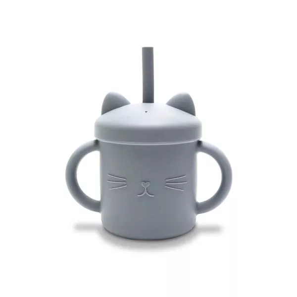 Canuta cu manere si pai, din silicon natural, 9 luni+, Grey 1