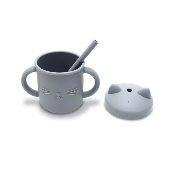 Canuta cu manere si pai, din silicon natural, 9 luni+, Grey 3