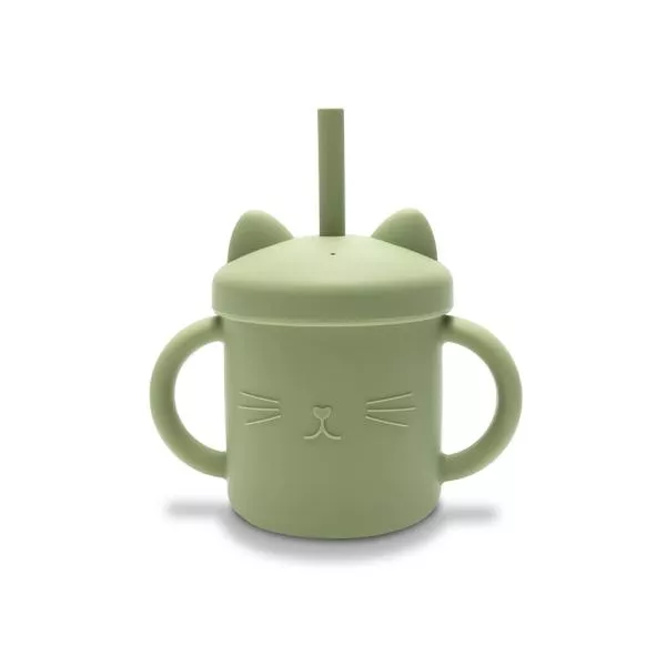 Canuta cu manere si pai, din silicon natural, 9 luni+, Fresh Green 1