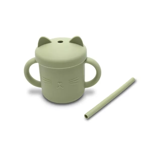 Canuta cu manere si pai, din silicon natural, 9 luni+, Fresh Green 2