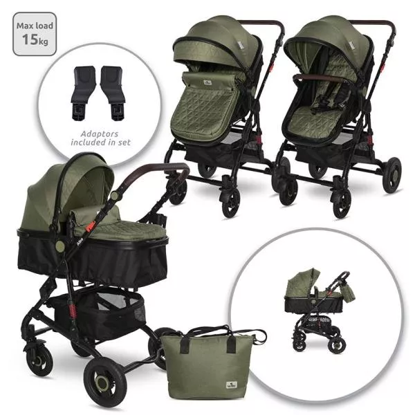 Carucior Alba Premium, landou transformabil, adaptori scoica, de la 0 luni pana la 3 ani, maxim 15 kg, Loden Green 1
