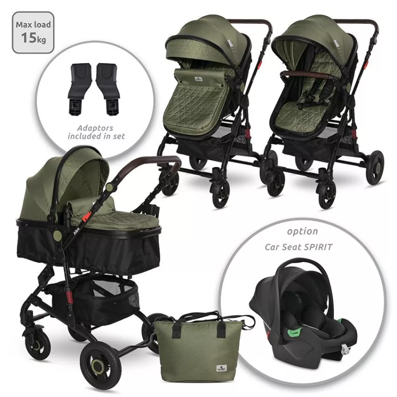 Carucior Alba Premium, landou transformabil, adaptori scoica, de la 0 luni pana la 3 ani, maxim 15 kg, Loden Green 1