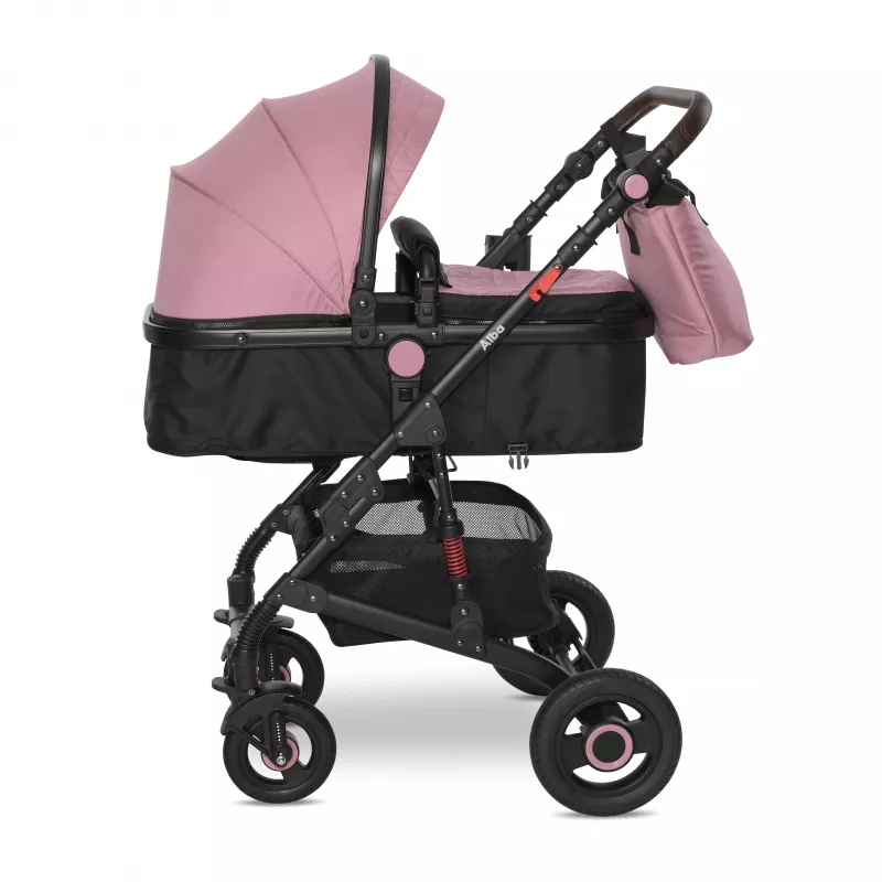 Carucior Alba Premium, landou transformabil, adaptori scoica, de la 0 luni pana la 3 ani, maxim 15 kg, Pink 5