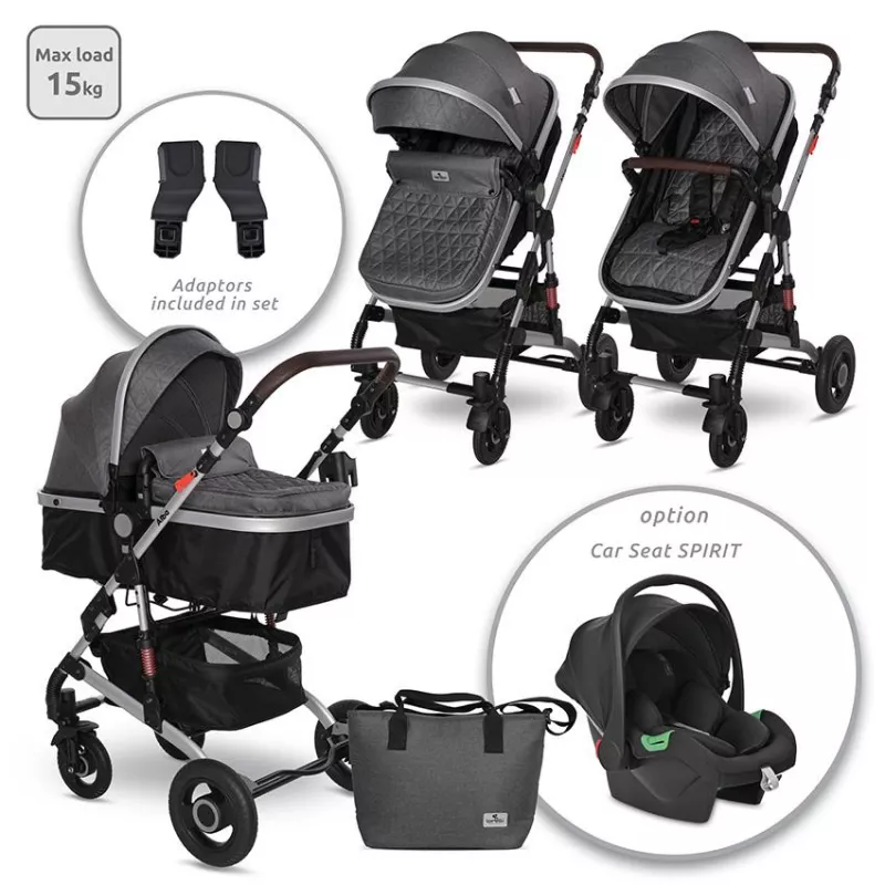 Carucior Alba Premium, landou transformabil, adaptori scoica, de la 0 luni pana la 3 ani, maxim 15 kg, Steel Grey 1