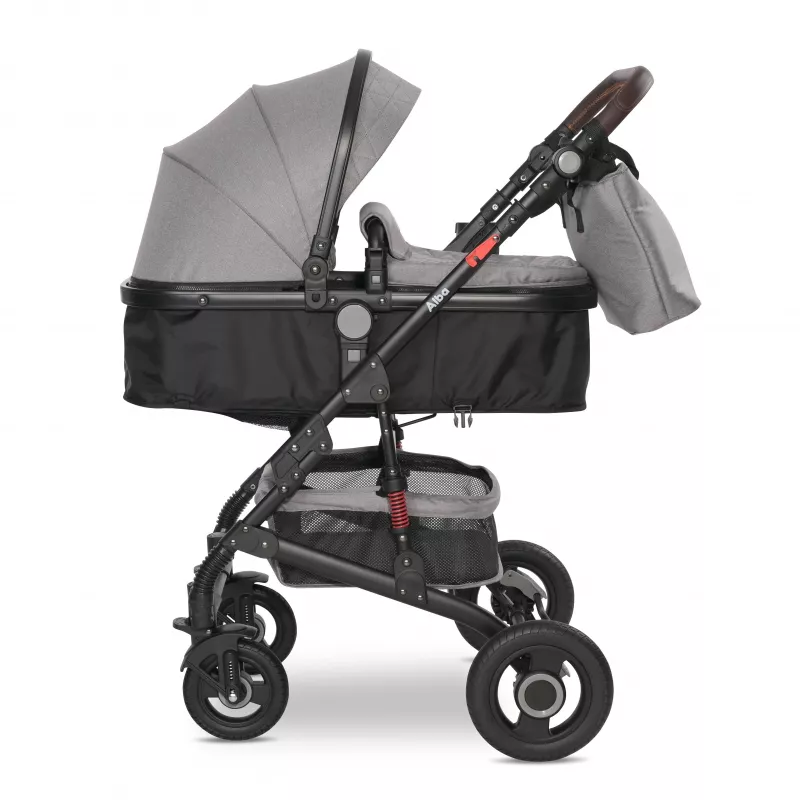 Carucior Alba Premium, landou transformabil, adaptori scoica, de la 0 luni pana la 3 ani, maxim 15 kg, Steel Grey 5