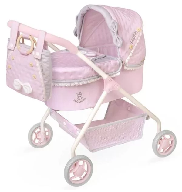 Carucior clasic pentru papusi, design compact, saltea inclusa, ideal pentru copii mici, colectia Sophie, Roz 1