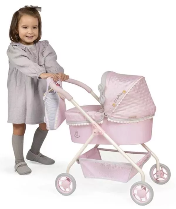 Carucior clasic pentru papusi, design compact, saltea inclusa, ideal pentru copii mici, colectia Sophie, Roz 2