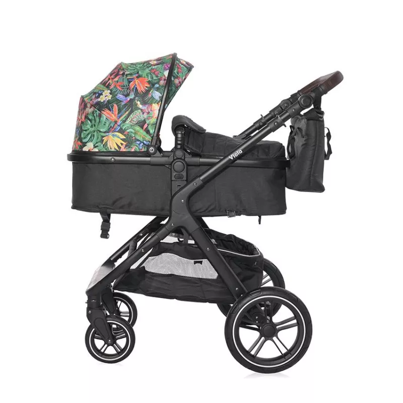 Carucior cu landou transformabil, Viola, de la 0 luni pana la 4 ani, maxim  22 kg, cadru din aluminiu, cos auto optional, Tropical Flowers 3