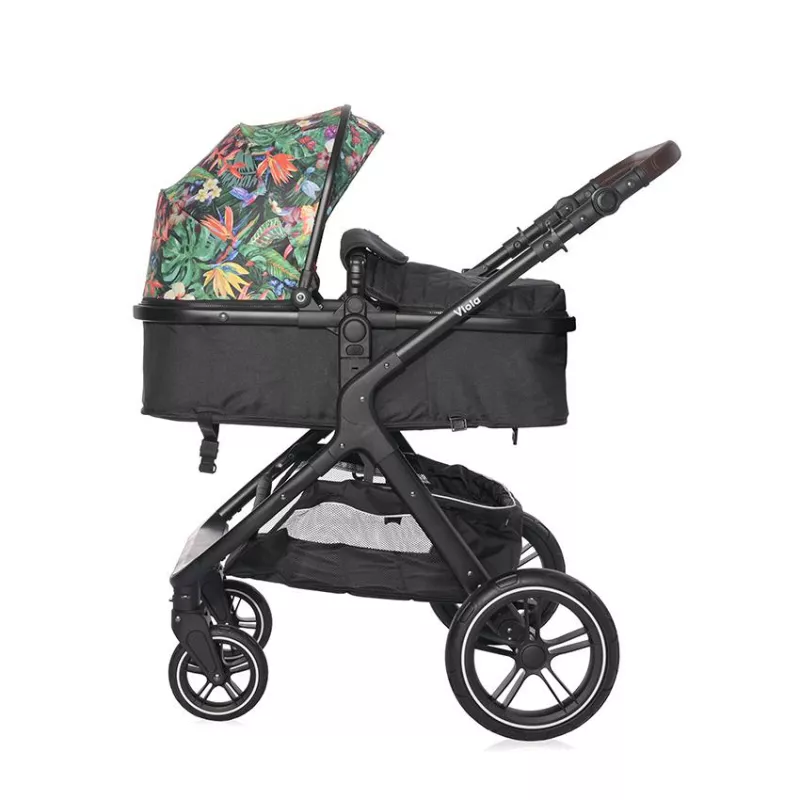 Carucior cu landou transformabil, Viola, de la 0 luni pana la 4 ani, maxim  22 kg, cadru din aluminiu, cos auto optional, Tropical Flowers 4