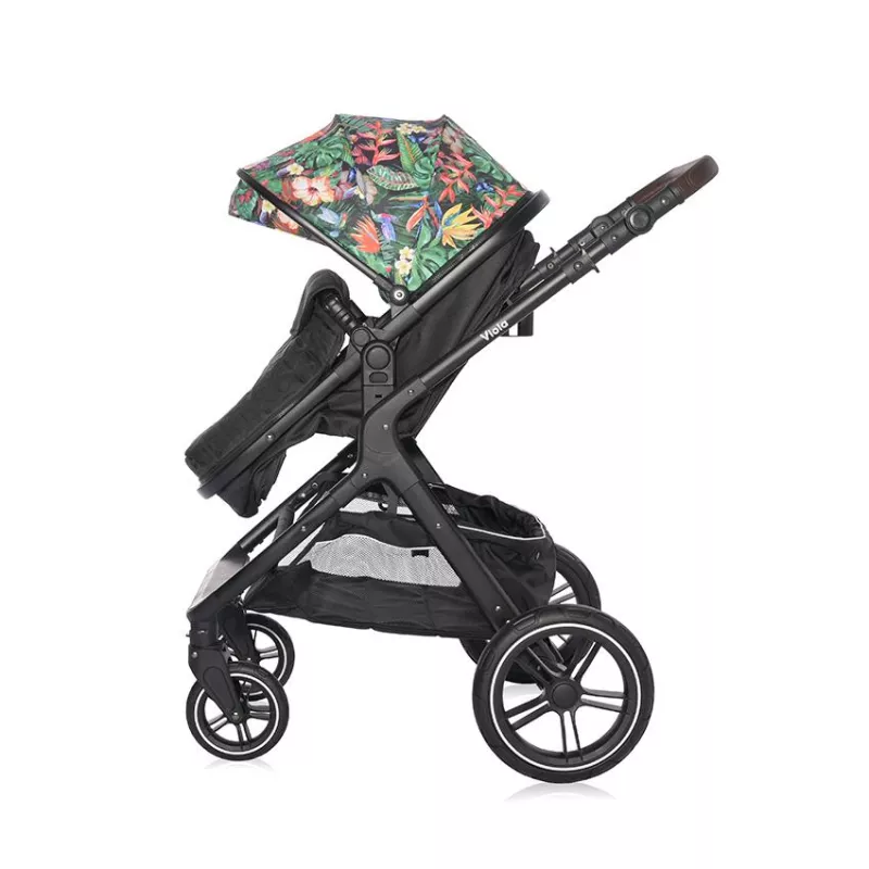 Carucior cu landou transformabil, Viola, de la 0 luni pana la 4 ani, maxim  22 kg, cadru din aluminiu, cos auto optional, Tropical Flowers 7