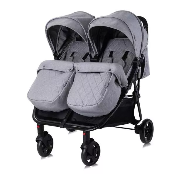 Carucior Duo, pentru gemeni, de la 0 luni pana la 3 ani, maxim 30 kg, husa de vreme rece, Cool Gri 2
