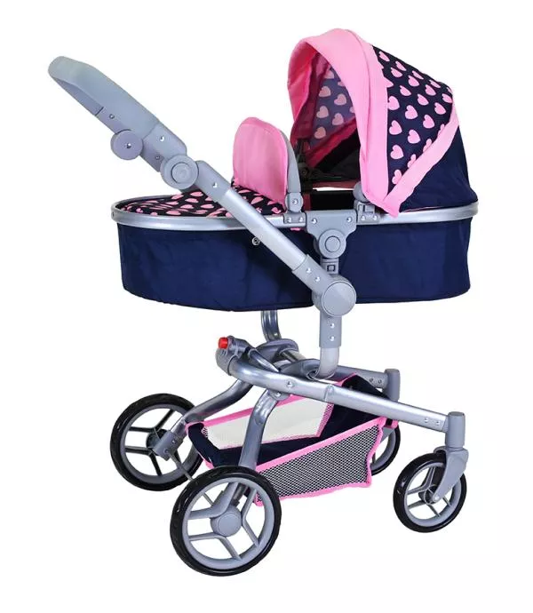Carucior landou pentru papusi, Knorr Toys, Boonk, reglabil si transformabil, 59 x 42 x 80 cm, 3 Ani+, Pink Hearts 2
