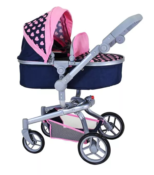 Carucior landou pentru papusi, Knorr Toys, Boonk, reglabil si transformabil, 59 x 42 x 80 cm, 3 Ani+, Pink Hearts 1