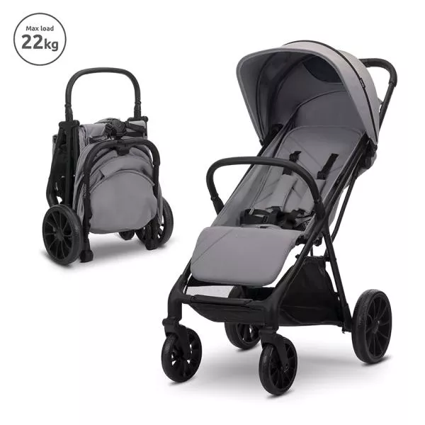 Carucior pentru copii, Nuvella, pliere cu o mana, spatar reglabil multipozitie, copertina extensibila, 0-48 luni, pana la 22 kg, Grey 1