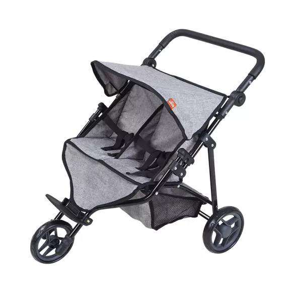 Carucior pentru doua papusi, Knorr Toys, Duo, maner reglabil pe inaltime, 64 x 48 x 55 cm, 3 Ani+, Jeans Grey 1
