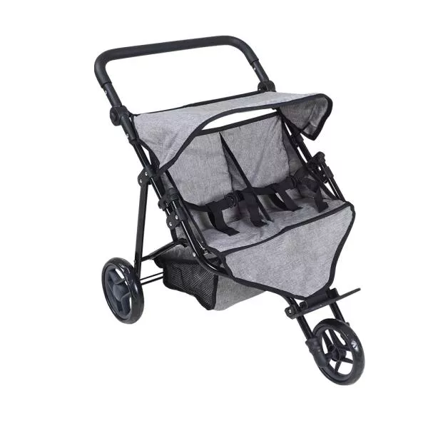 Carucior pentru doua papusi, Knorr Toys, Duo, maner reglabil pe inaltime, 64 x 48 x 55 cm, 3 Ani+, Jeans Grey 2
