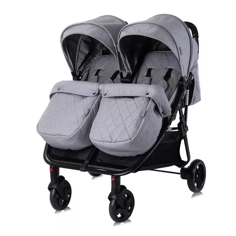 Carucior Duo, pentru gemeni, de la 0 luni pana la 3 ani, maxim 30 kg, husa de vreme rece, Cool Gri 2