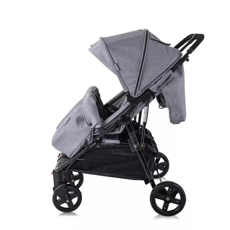 Carucior Duo, pentru gemeni, de la 0 luni pana la 3 ani, maxim 30 kg, husa de vreme rece, Cool Gri 4