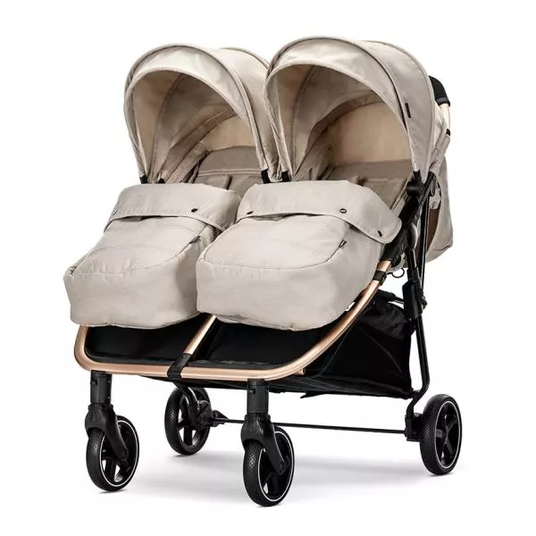 Carucior pentru gemeni, Duo, pana la 22 kg per copil, cadru din aluminiu, spatar reglabil pozitii multiple, geanta pentru mama inclusa, Beige 3