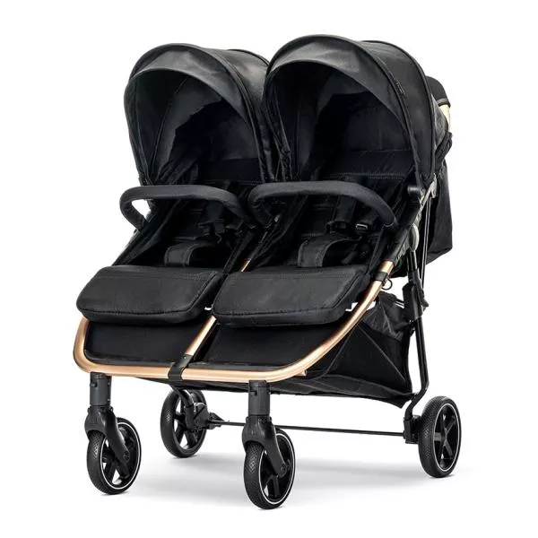 Carucior pentru gemeni, Duo, pana la 22 kg per copil, cadru din aluminiu, spatar reglabil pozitii multiple, geanta pentru mama inclusa, Black 2
