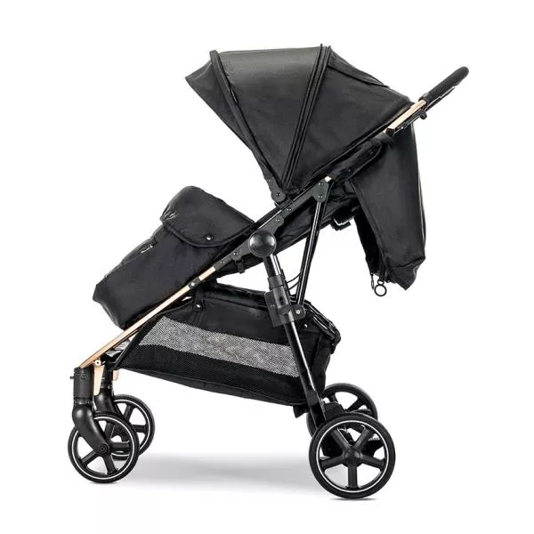 Carucior pentru gemeni, Duo, pana la 22 kg per copil, cadru din aluminiu, spatar reglabil pozitii multiple, geanta pentru mama inclusa, Black 4