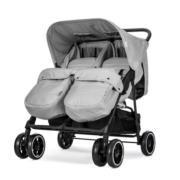 Carucior pentru gemeni, Twin, reglabil individual, pana la 15 kg per copil, geanta pentru mama inclusa, Grey 3