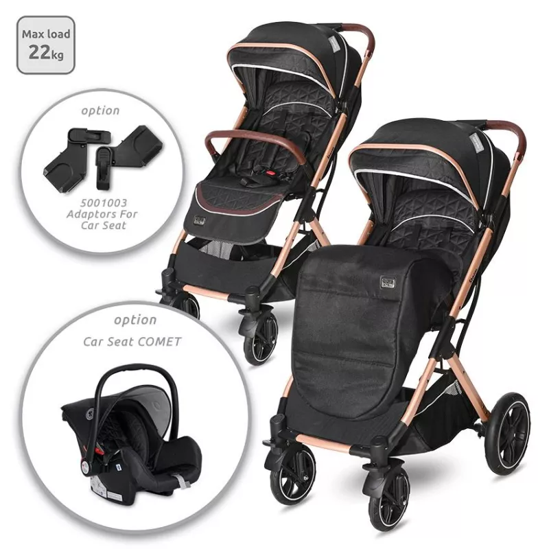 Carucior Storm, de la 0 luni pana la 4 ani, maxim 22 kg, cadru aluminiu, cos auto optional, Negru Lux 1