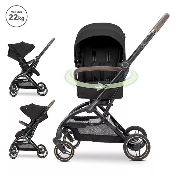 Carucior pentru nou-nascut, Makaya, cu scaun rotativ 360 grade, cadru din aluminiu, pana la 22 kg, Black 1