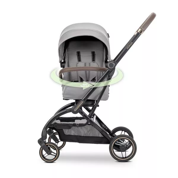 Carucior pentru nou-nascut, Makaya, cu scaun rotativ 360 grade, cadru din aluminiu, pana la 22 kg, Grey 1