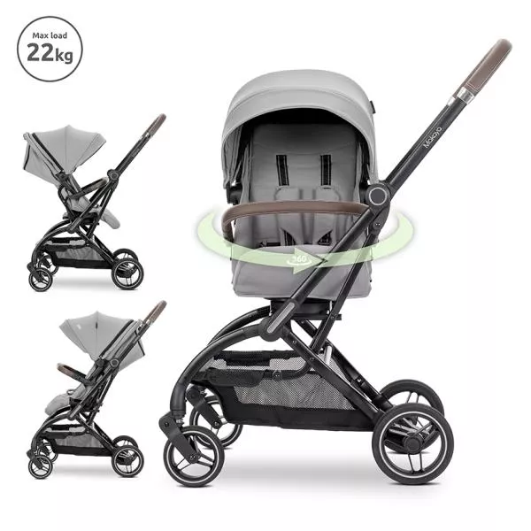 Carucior pentru nou-nascut, Makaya, cu scaun rotativ 360 grade, cadru din aluminiu, pana la 22 kg, Grey 1